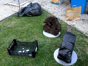 black bin liner, art works, archaeological finds s